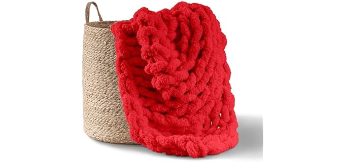 Adyrescia Chunky Knit Blanket Throw | 100% Hand Knit with Jumbo Chenille Yarn (50