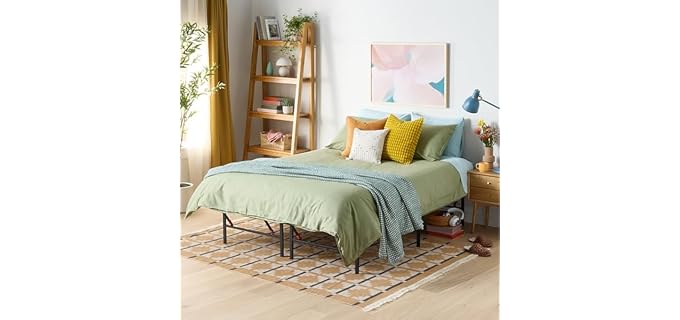 Amazon Basics Bed Frame with Storage, Foldable Metal Platform, Sturdy Steel, No Box Spring Needed, 14-inch High, Tool-Free Setup, Noise Free, Easy Assembly, Queen Size, Black