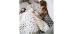 BBPM Chunky Knit Blanket Merino Wool Throw Blanket Arm Knit Blanket Knitted Blanket from Chunky Yarn Handmade Home Decorate,White,100x150cm/39x59in