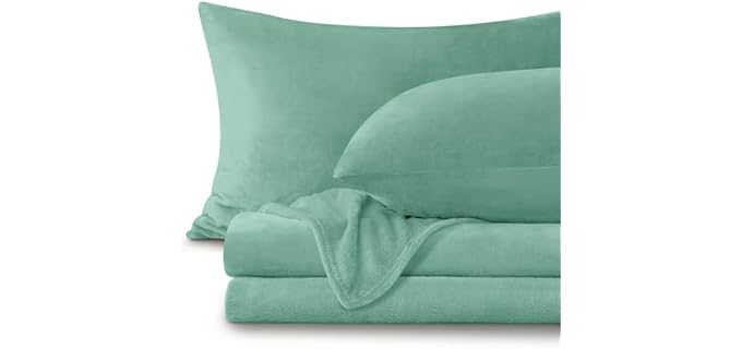 BEDELITE Flannel Sheets Queen Size, Haze Blue, 4 Pieces