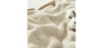 Bedsure 100% Cotton Muslin Blankets for Adults, King, 4-Layer, Linen Beige