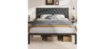 Fluest King Bed Frame with Headboard Linen Upholstered Bed Frame Platform,All Metal Slats Support Platform Bed Frame with Storage Space,Easy Assembly,Noise Free,No Box Spring Needed,Grey