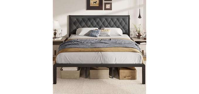Fluest King Bed Frame with Headboard Linen Upholstered Bed Frame Platform,All Metal Slats Support Platform Bed Frame with Storage Space,Easy Assembly,Noise Free,No Box Spring Needed,Grey