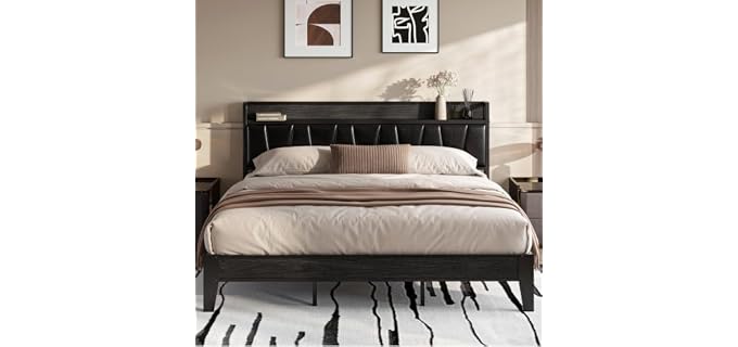 LIKIMIO King Bed Frame with Storage Headboard and Charging Station