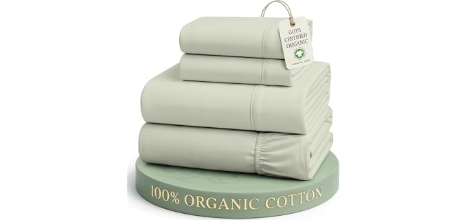 Lane Linen Queen Sheet Set 100% Organic Cotton Percale Cooling - Mineral