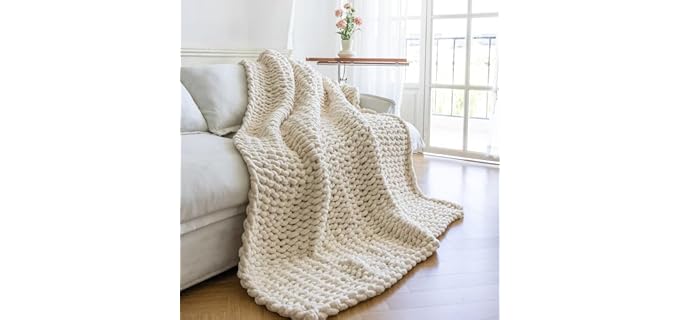 Larexius Chunky Knit Throw Blanket for Couch，60X80 Inches Cream