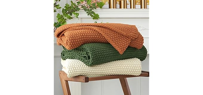Longhui bedding Chunky Cable Knit Throw Blanket Lightweight Beige 100% Organic Cotton Blanket for Sofa Couch Bed Baby Nursery, Rustic Shabby Chic Modern Farmhouse, 60” x 80”