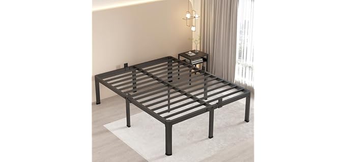 MAF 18 Inch King Bed Frame with Round Corner Legs Mattress Slide Stopper