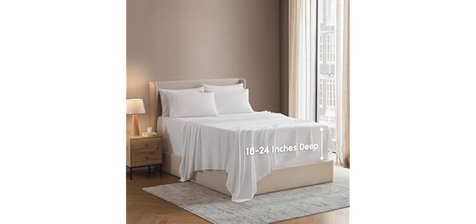 Nestl Extra Deep Split King Sheet Set - 7 Piece Breathable & Cooling Sheets - Hotel Luxury Bedding Set w/18-24 Inch Deep Pockets - Easy & Secure Fit - Super Soft, Wrinkle Free & Comfy - White