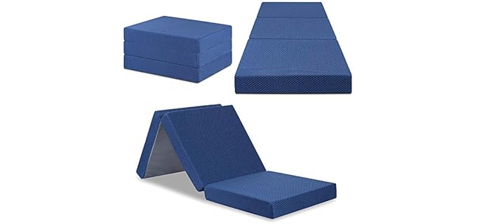 SLEEPLACE 4 Inch Tri-Folding Topper Mattress, Single, Blue