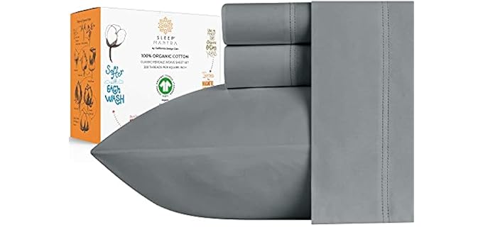Sleep Mantra Premium 100% Organic Cotton Queen Bed Sheet Set - Soft & Cooling Percale Weave - 4 Piece Bedding Set with Deep Pocket - GOTS Certified - Breathable & Eco-Friendly (Queen, Dark Gray)
