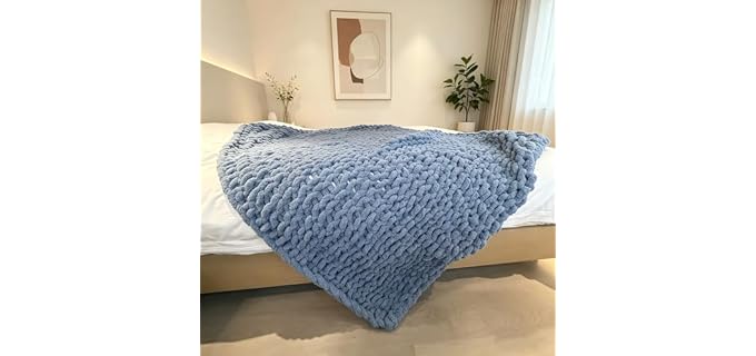 Soft Chunky Knit Throw Blanket for Couch, Cozy Warm Knitted Blankets