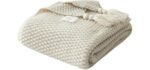 Soft Cable Knit Throw Blanket for Couch, 70.8x78.7 Inches Merino Wool Blend Chunky Knitted Blanket for Adults, Winter Warm Heavy Sofa Bed Throw, Cream Fringe Blanket(Beige,180 * 200CM)