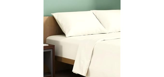 TEXAS LINEN CO. 100% Organic Cotton Percale Sheets Queen Size - 4 PC Ivory Organic Sheets Queen Set, Soft, Crisp & Cooling, Fully Elasticized 16