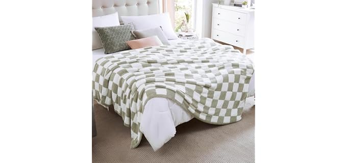 WRENSONGE Soft King Size Checkered Blanket for Bed-Cozy Knitted Blankets