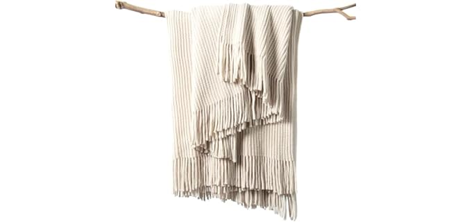 lifein Chenille Throw Blanket 60x80 - Soft Boho Knitted Blanket for Couch Cozy Farmhouse Decor Bed Throw, Lightweight All Season White/Cream Blanket, Decorative for Living Room Bedroom Spring Decor