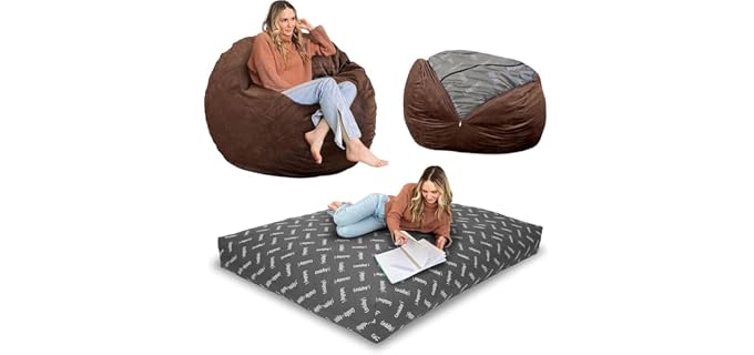 CordaRoy's Chenille Bean Bag Chair, Convertible Chair Folds from Bean Bag to Lounger, As Seen on Shark Tank, Espresso - Full Size